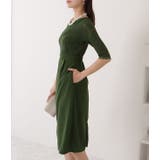 五分袖サテンレース ワンピースドレス ブラック | レースレディース  | 詳細画像13 