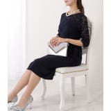 五分袖サテンレース ワンピースドレス ブラック | レースレディース  | 詳細画像9 