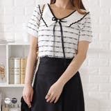パールリボン付きビッグカラー半袖ニットトップス レディース 女性 | レースレディース | 詳細画像1