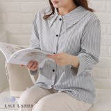 ストライプ柄バルーン袖ブラウス 女性 レディース | レースレディース  | 詳細画像1 