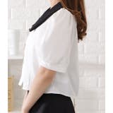 パールボタン付きバイカラー半袖前開きブラウス レディース 女性 | レースレディース  | 詳細画像5 