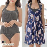 花柄ワンピース付きボーダータンキニ3点セット女性 レディース 水着 | レースレディース | 詳細画像1