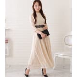 総レース7分袖配色フレアワンピース 女性 レディース | レースレディース  | 詳細画像4 