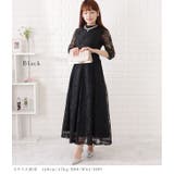 大柄レース7分袖配色フレアワンピース 女性 レディース | レースレディース  | 詳細画像3 