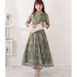 大柄レース7分袖配色フレアワンピース 女性 レディース | レースレディース  | 詳細画像9 