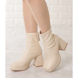 アイボリー | スクエアトゥ チャンキーヒール ショートブーツ | レースレディース 