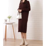 Vネックリブニットミディワンピース 女性 レディース | レースレディース  | 詳細画像4 