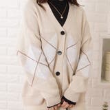 アーガイル柄Vネックゆるニットカーディガン 女性 レディース | レースレディース  | 詳細画像1 