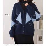 アーガイル柄Vネックゆるニットカーディガン 女性 レディース | レースレディース  | 詳細画像10 