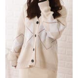 アーガイル柄Vネックゆるニットカーディガン 女性 レディース | レースレディース  | 詳細画像4 