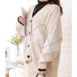 アーガイル柄Vネックゆるニットカーディガン 女性 レディース | レースレディース  | 詳細画像8 