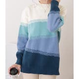 クルーネックグラデーションボーダーニットプルオーバー 女性 レディース | レースレディース  | 詳細画像11 