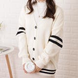 配色ラインVネックスクールカーディガン 女性 レディース | レースレディース  | 詳細画像1 