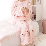 ピーチ柄フランネルストライプかぶりルームウエア 女性 レディース | レースレディース  | 詳細画像1 