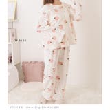 ピーチ柄フランネルストライプかぶりルームウエア 女性 レディース | レースレディース  | 詳細画像3 