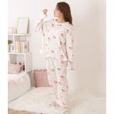 ピーチ柄フランネルストライプかぶりルームウエア 女性 レディース | レースレディース  | 詳細画像6 