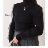 ブラック | シフォンレイヤードハイネックリブニットプルオーバー 女性 レディース | レースレディース