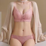 レース切替リボン付きノンワイヤーブラ&ショーツセット 女性 レディース | レースレディース  | 詳細画像1 