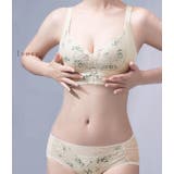 ボタニカル柄レース切替ノンワイヤーブラ&ショーツセット 女性 レディース | レースレディース | 詳細画像9