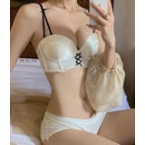 サテン調3連リボンノンワイヤー脇高ブラ&ショーツセット 女性 レディース | レースレディース | 詳細画像15