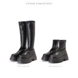 【ショート ロング】ボリュームソールベーシックレザー調ブーツ 女性 | レースレディース  | 詳細画像1 