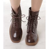 レザー調スクエアチャンキーレースアップショートブーツ | レースレディース  | 詳細画像14 
