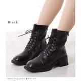 レザー調スクエアチャンキーレースアップショートブーツ | レースレディース  | 詳細画像3 