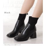 ニットドッキングレザー調チャンキーショートブーツ 女性 レディース | レースレディース | 詳細画像2