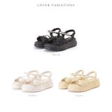 レザー調パール付きリボンストラップサンダル 女性 レディース | レースレディース  | 詳細画像2 