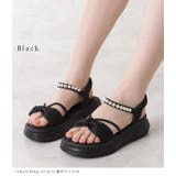 レザー調パール付きリボンストラップサンダル 女性 レディース | レースレディース  | 詳細画像3 