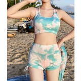 【3点セット】タイダイ柄 ラッシュガード付き バッククロス | レースレディース | 詳細画像5