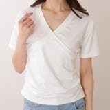 Vネック カシュクール風 半袖 タック カットソー | レースレディース  | 詳細画像1 