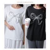 ソリッドカラー 半袖 リボン プリント Tシャツ | レースレディース  | 詳細画像2 