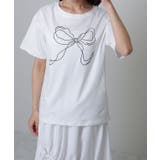 ソリッドカラー 半袖 リボン プリント Tシャツ | レースレディース  | 詳細画像7 