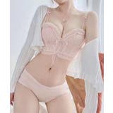 リボン レース 3/4 ビスチェ風 脇高 ブラ&ショーツ | レースレディース  | 詳細画像16 