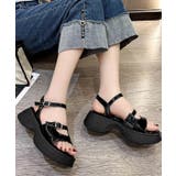 ソリッドカラー オープントゥ 厚底 ストラップ サンダル | レースレディース | 詳細画像7