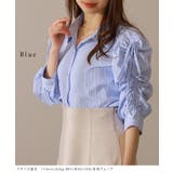 ストライプ柄 ギャザー袖 フロントボタン | レースレディース | 詳細画像7