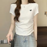 リボン刺繍 シャーリング クルーネック | レースレディース  | 詳細画像1 