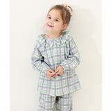 005-チェック-ダスティブルー | どっちも前 フリルパジャマ 子供服 | devirock