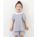 004-ハート-Gブルー | 綿100% どっちも前 フリル半袖パジャマ | devirock