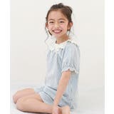 007-ストライプ-ブルー | 綿100% どっちも前 フリル半袖パジャマ | devirock