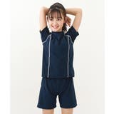 002-ネイビー-ホワイト | 女児Tシャツ&パンツ型スクール水着 子供服 キッズ | devirock