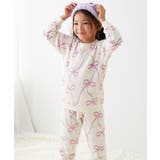 008-リボン-オフホワイト | ガールズ もこもこフリース パジャマ | devirock