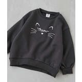 003-ネコ-スミクロ | デビラボ ガールズ プリントボリュームスリーブ裏起毛トレーナー | devirock