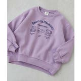 012-クマ-Gライラック | デビラボ ガールズ プリントボリュームスリーブ裏起毛トレーナー | devirock