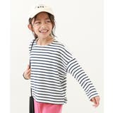 003-ネイビー | ゆるっとボーダー 長袖Tシャツ 子供服 | devirock