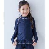 003-ネイビー-ピンク | スクール長袖フリルラッシュガード 子供服 キッズ | devirock