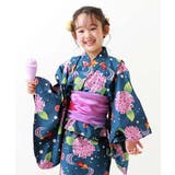 001-アジサイ-ネイビー | 着付け簡単 シワになりにくい セパレートワンピース浴衣 | devirock