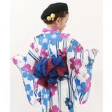 008-縞花-ブルー | 着付け簡単 シワになりにくい セパレートワンピース浴衣 | devirock