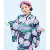 012-水彩アジサイ-ネイビー | 着付け簡単 シワになりにくい セパレートワンピース浴衣 | devirock